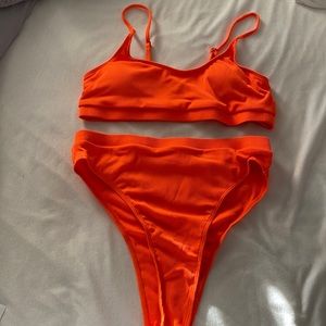 Neon Orange Ribbed Bikini
